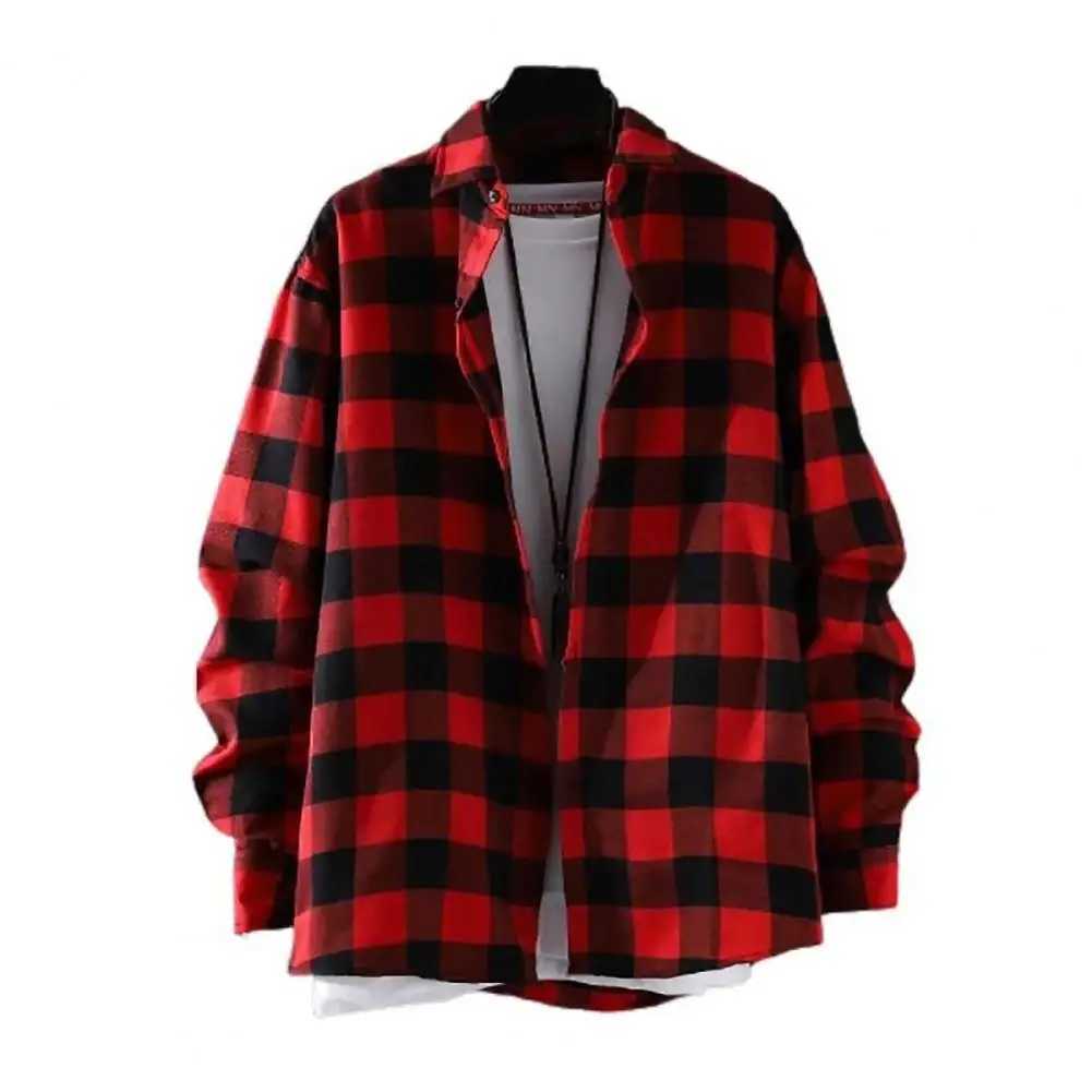 Plaid Shirt Mens Long Sleeve Korean Thin Buttons Men Autumn Mens Spring Casual Shirt Thin Coat Oversize Loose Shirt CardiganXJ240812