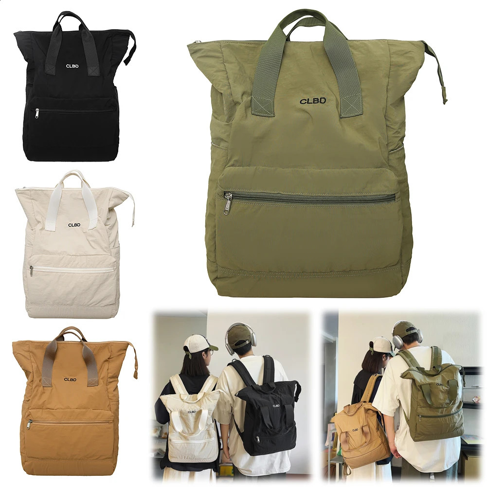 Nylon School Bag with Zipper Students Bookbag Multi Pockets Knapsack Solid Travel Bag Bag 240812