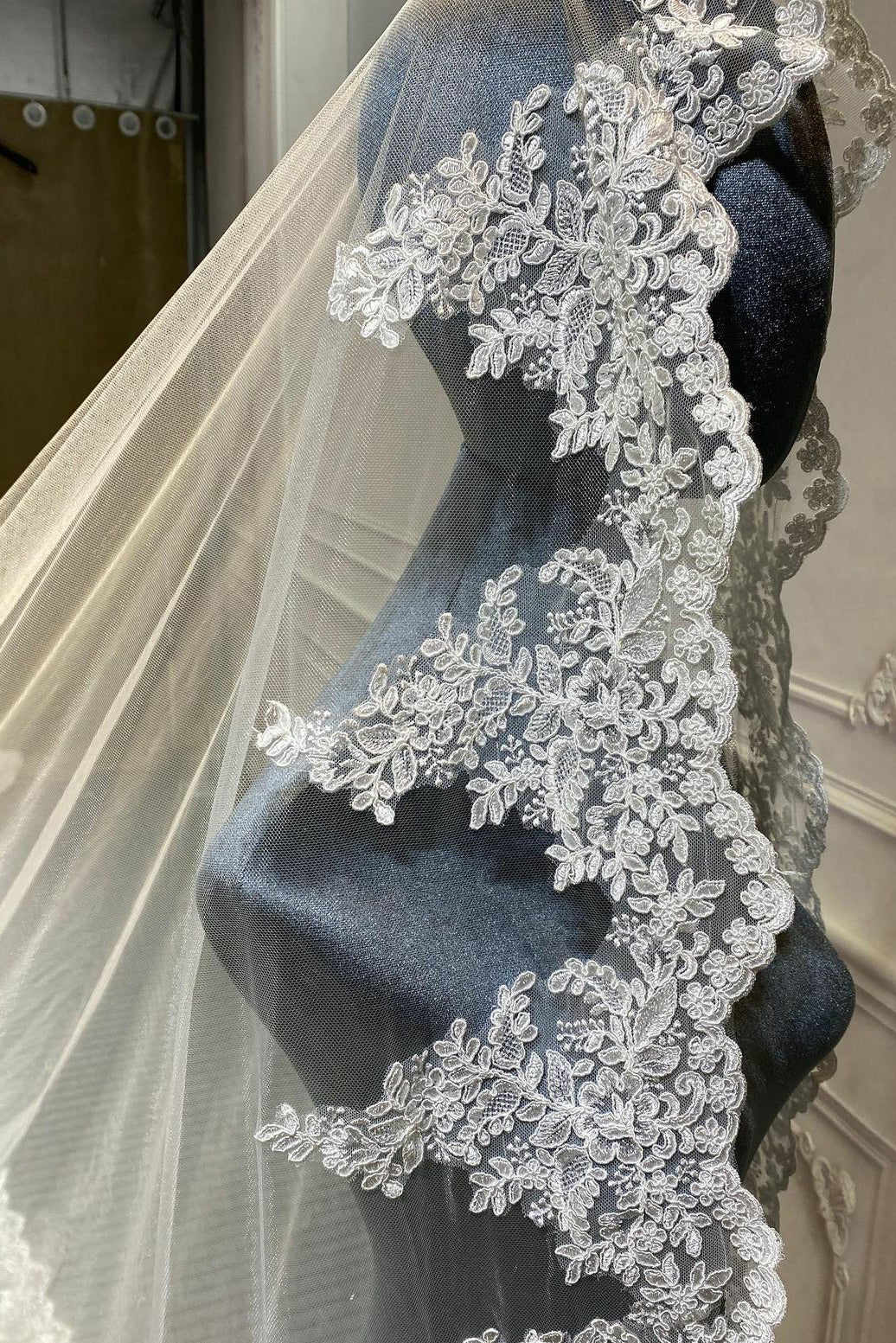 3M Long Veil Lace Appliqued Cathedral Length Wedding Veils Bridal Hair Accessory With Comb Custom Made