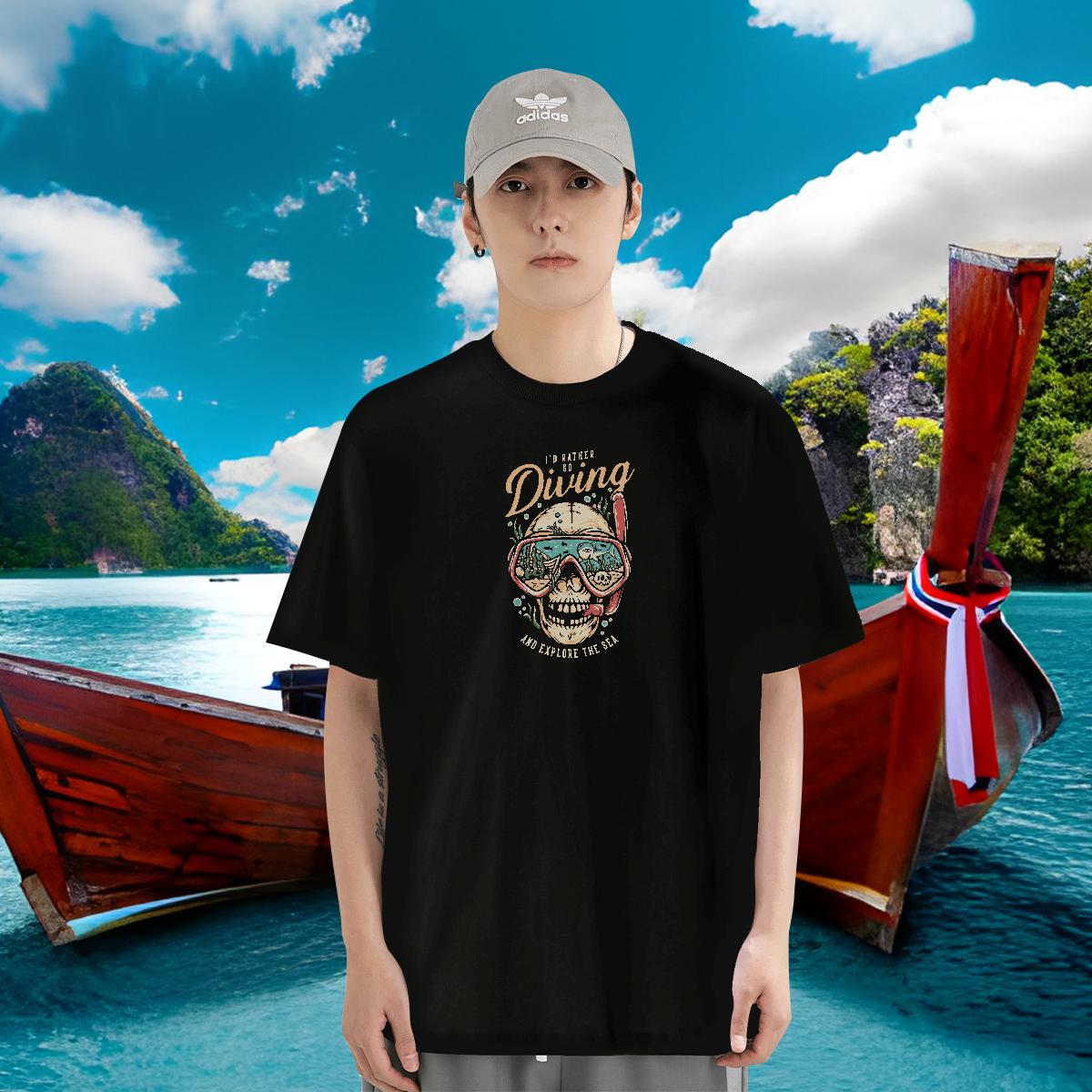 Stylist T-Shirts for Men skull Clothings 100% Cotton 230g Street Casual Brand Oversized O Neck Short Sleeves Mens Tshirts