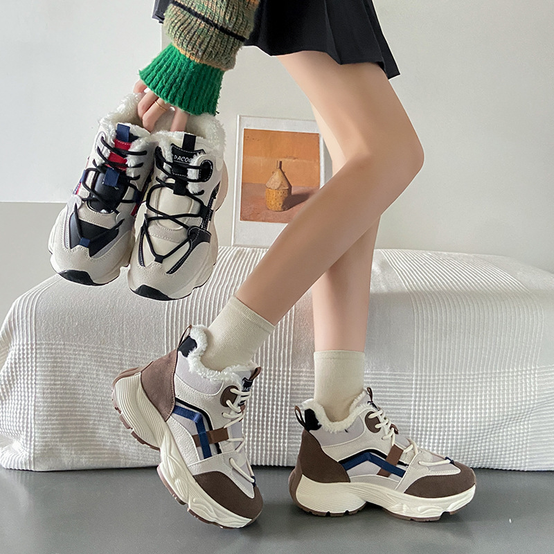 Ddmysports Instagram Korean Version New Plush Dad Shoes For Women Winter Student Sports Running Leisure Thick Soles With Increased Height B Outdoor Sh
