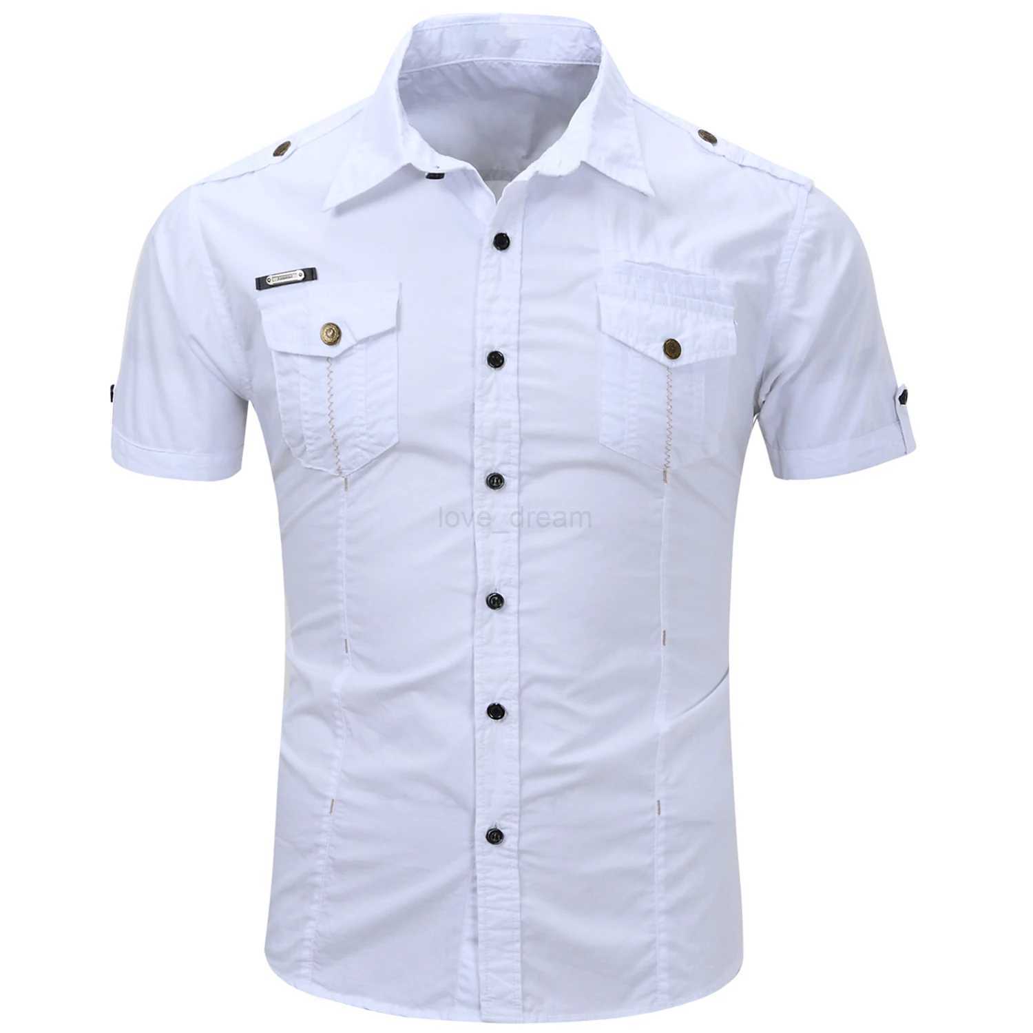 New Fashion 2023 Mens Safari Shirt Short Sleeve Summer Casual Tactical 100% Cotton Cargo Outdoor Pocket Work Shirts for MenXJ240812