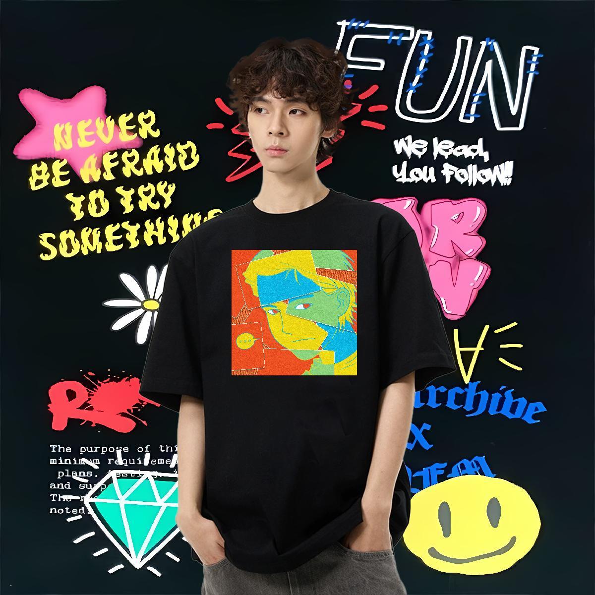 Factory Direct T Shirts Men portrait Tops Shirt 230g Cotton Casual Beach Wholesale Plus Size Cartoon Crew Neck Men Tshirts