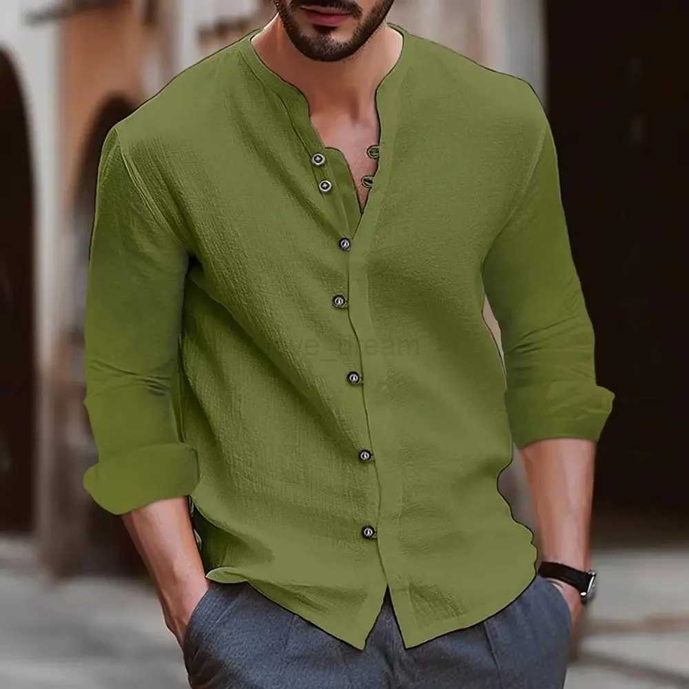 2023 Autumn and Winter New Mens Retro Cotton Hemp Casual Loose Long Sleeve ShirtXJ240812