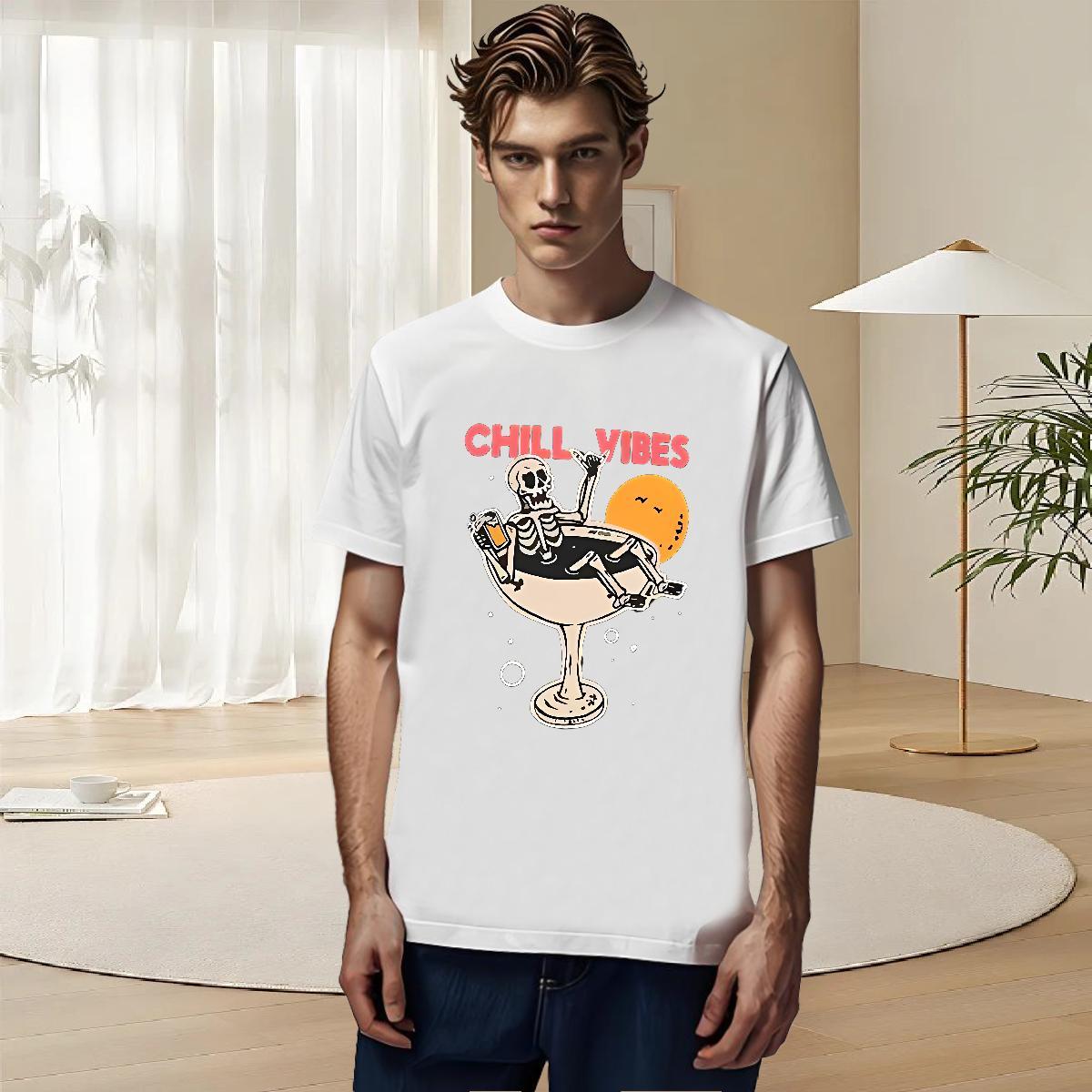 Customized T-Shirts for Men skull Tops 230g Pure Cotton Summer Casual Loose Fit Custom Print Plus Size Crew Neck Breathable Tshirt for Man Woman