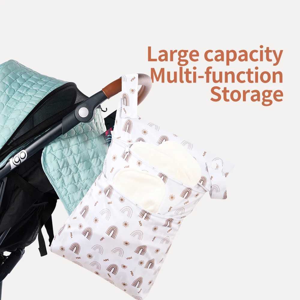 HappyFluent 30 * 40cm 2 Zipper Pocket Wet/Dry Urine Bag Handcart and Baby Bed Hangable Waterproof Reusable Mummy Travel Bag W240812