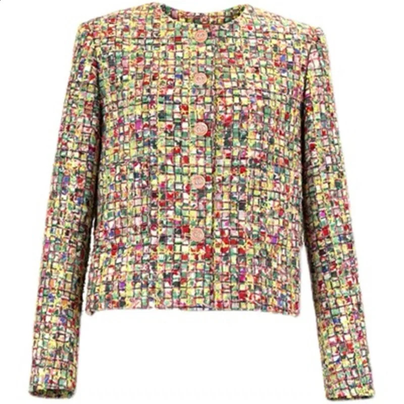 Autumn And Winter Tweed Short Jacket Womens Unique Temperament Color Plaid Jacket Fashion Retro Ladies High-quality Jacket 240812