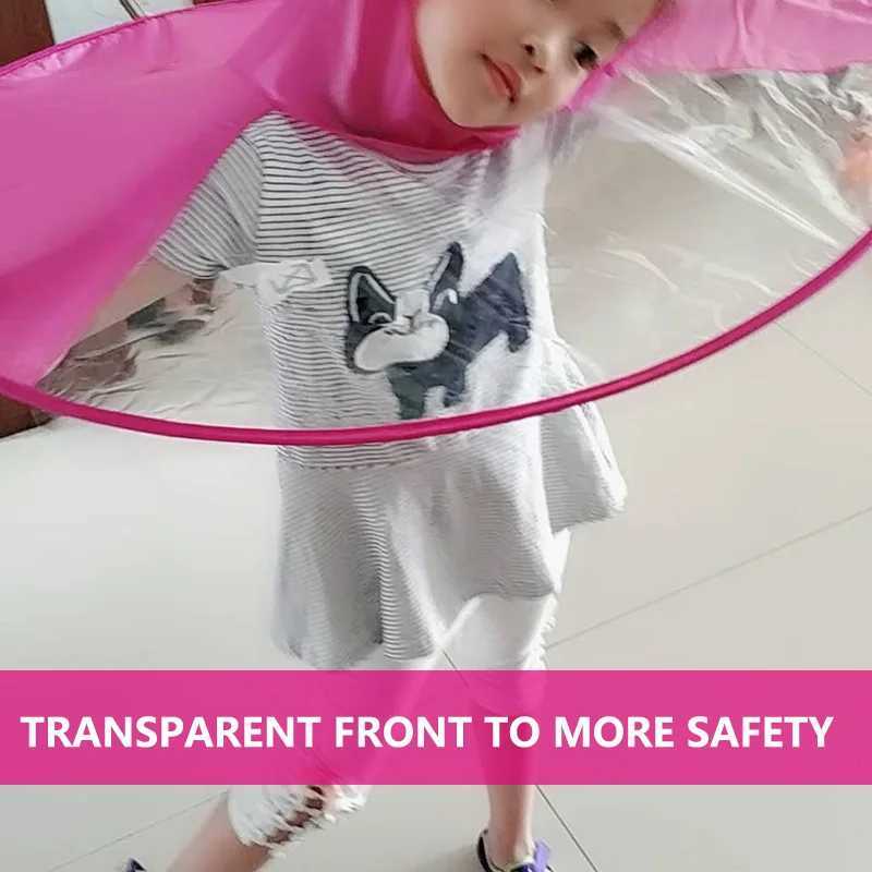 QIAN Childrens Raincoat Transparent UFO Raincoats Hands Free Rain Poncho Baby Funny Duck Rain Coat Rain Cover Raincoat for kids Y240810