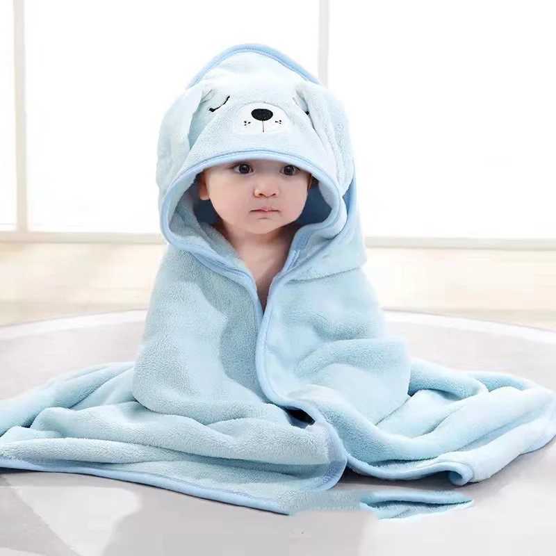 New Cartoon Baby Clothing Raincoat Mom and Baby Bag Coral Velvet Soft Bath Cover Baby ChestW240810