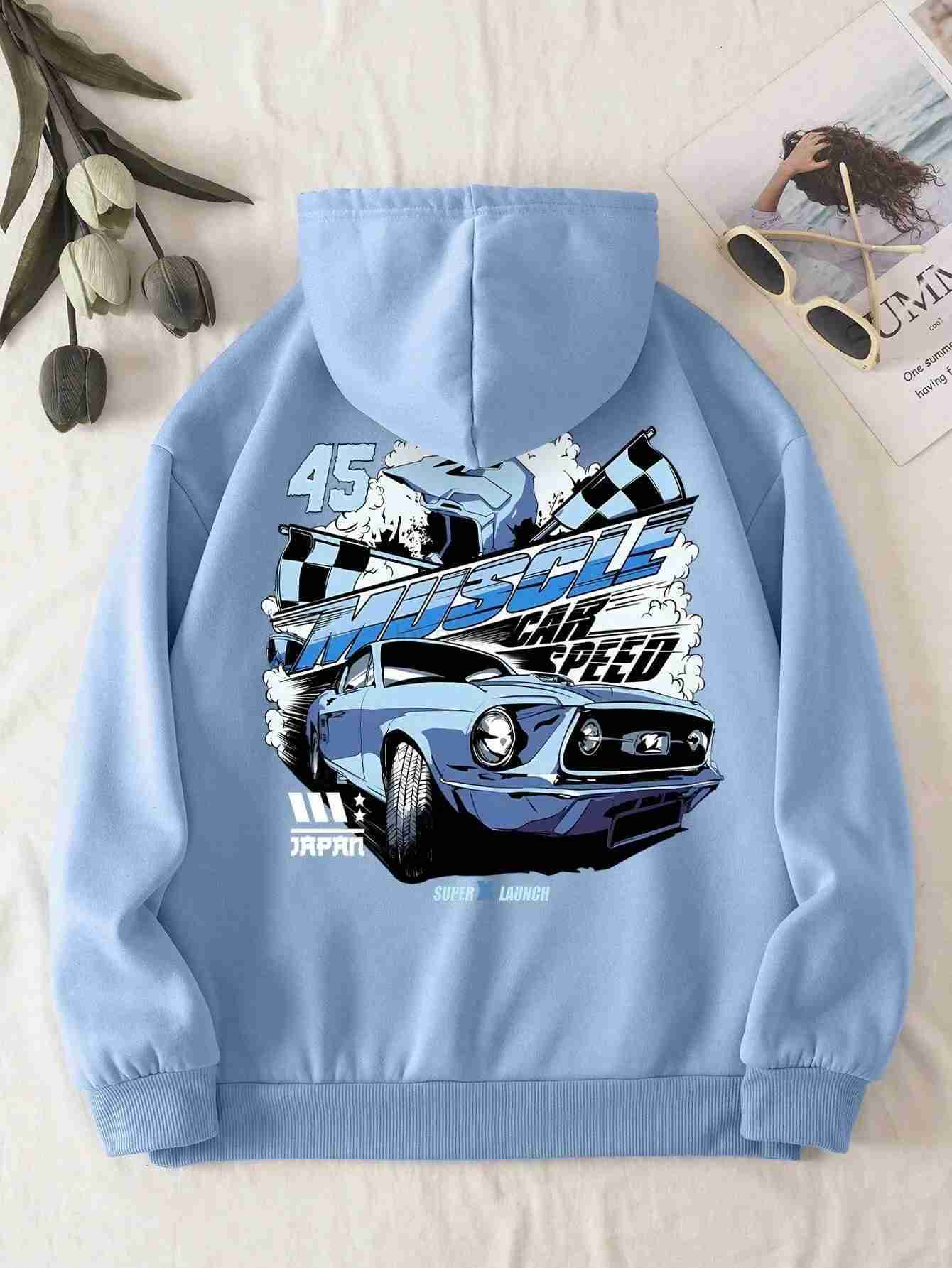 Racing Printed Warm Hoodie Loose Oversized Casual Fashion Top Mens Womens Childrens Same Casual Sports Long Sleeved ShirtXJ240812