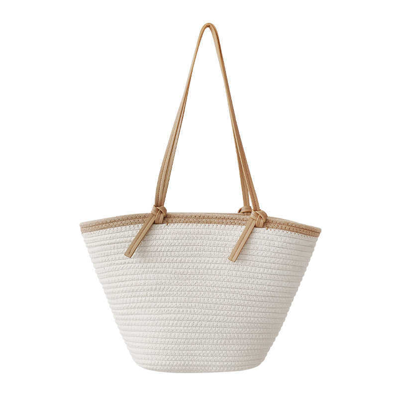 CMM New Instagram Fashion Simple Cotton Rope Woven Bag Handmade Grass Woven Bag Beach Vacation Large Capacity Tote Bag for Women