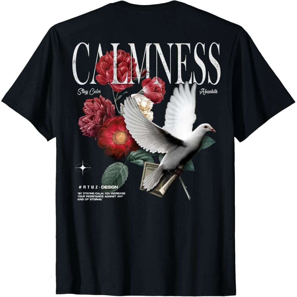 25ss Casual T shirt for Mens Womens CALMNESS Hip Hop Peace dove Back Print Streetwear T-Shirt Shirts Tshirt Graphic Tee Tops Clothes Short sleeve Free