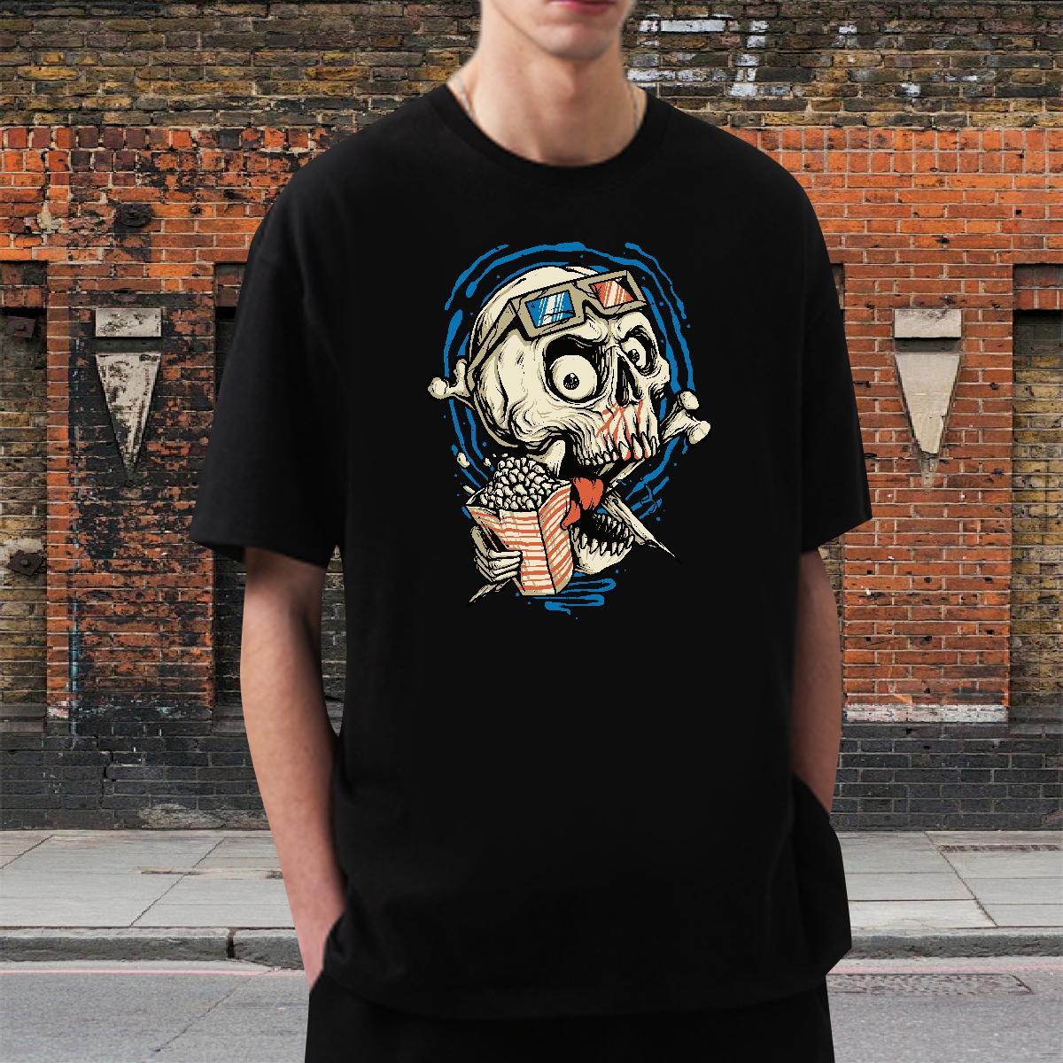 Classic Casual T shirt skull Wear 230g Pure Cotton Casual Daily Wear Brand Graphic Crew Neck Breathable Tshirt for Man Woman