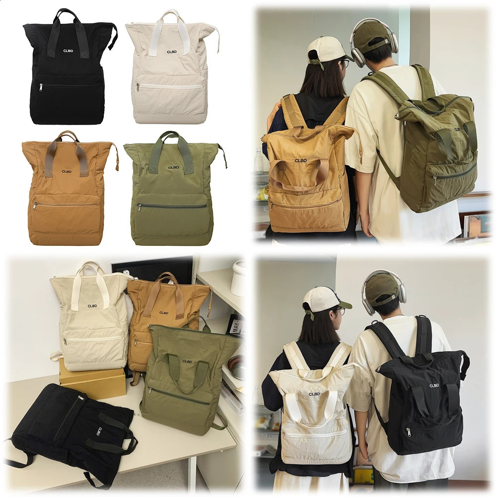 Nylon School Bag with Zipper Students Bookbag Multi Pockets Knapsack Solid Travel Bag Bag 240812