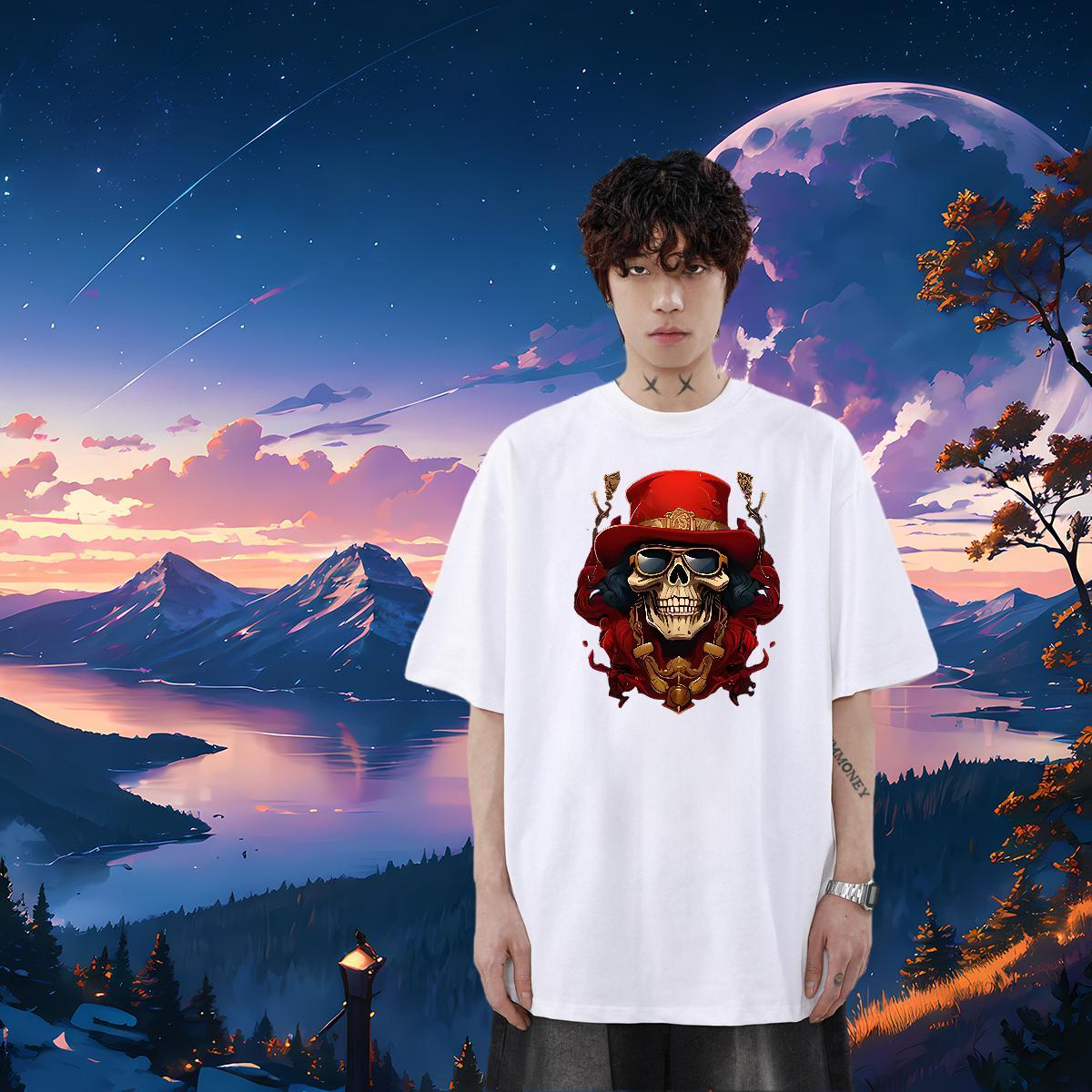 Classic T shirt skull Polos 230g Pure Cotton Casual Daily Wear Cool Design White Plus Size Crew Neck Breathable Tshirt for Man Woman