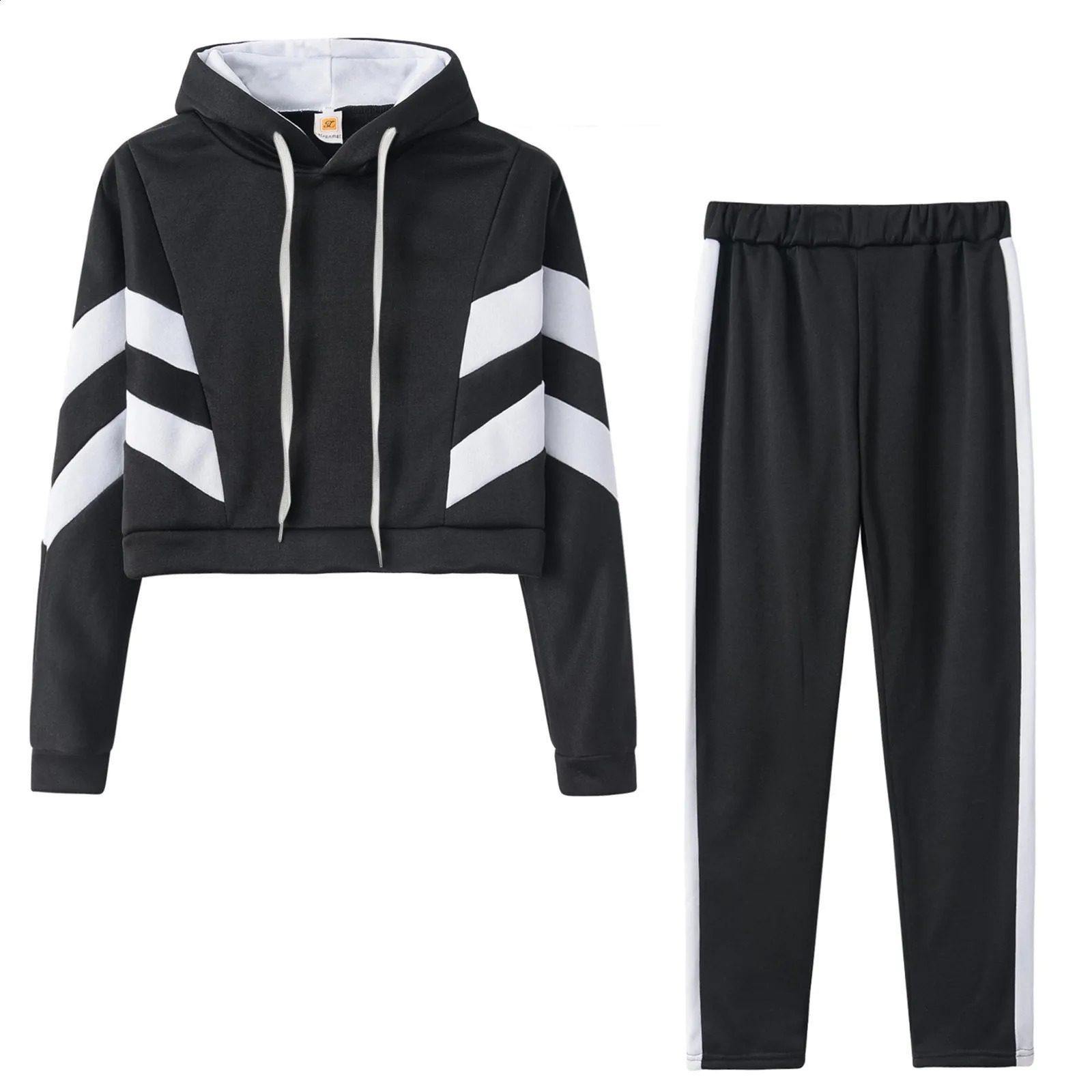 Ladies Tracksuit Set Fashion Hooded Long Sleeve Color Block Sportswear Casual Suit Hoodies Pullover Long Pants 2pcs Set Mujer 240812