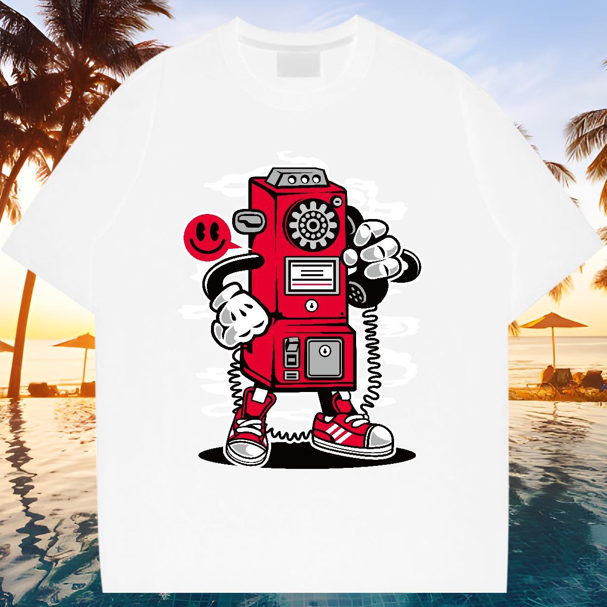 Fashion Men T Shirts robot Tshirts 100% Cotton 230g Summer Casual Unisex Plus Size Custom Breathable Crew Neck Men Tees