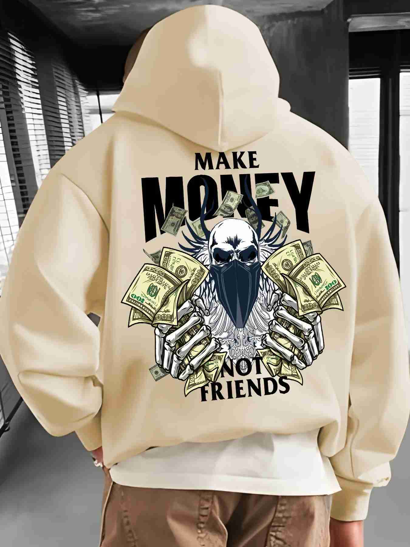 MAKE MONEY NOT FRIENDS Letter Print Cotton Hooded Autumn Long Sleeve Sport Pullover Sweatshirt For Men Women Streetwear HoodieXJ240812