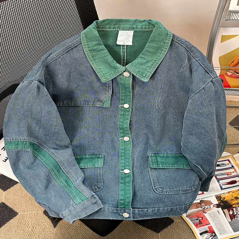 Retro Casual Denim Jacket Mens Spring Autumn Japanese Loose Cardigan Patchwork Unisex Varsity Cowboy Coat Streetwear 240802