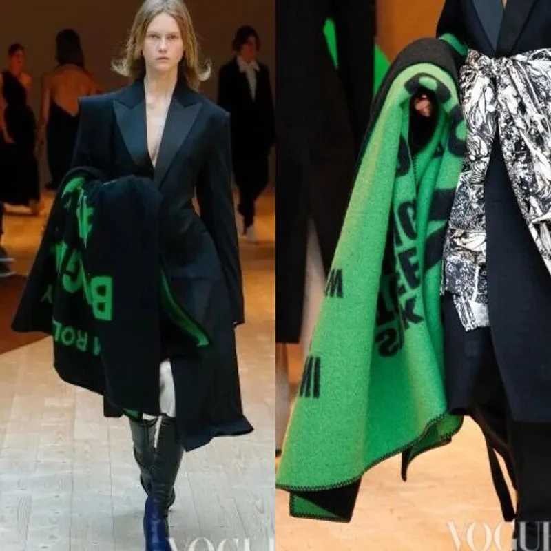 Letter Green Ponchos Cape Scarf Womens Thick Knitted Wool Scarf Coat Winter Warm Shawl Bag Size Up W240810