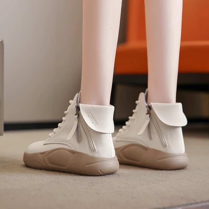 Ddmysports Thick Soled Martin Boots For Women New Autumn And Winter With Plush Leather Short Sponge Sole High Top Casual White Shoes Outdoor Shoes