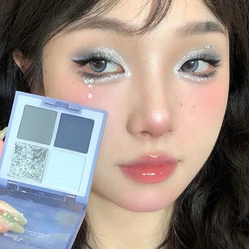 4-color glitter blue eye shadow palette matte fine glitter acrylic eye shadow palette durable waterproof eye shadow cosmeticsW241212
