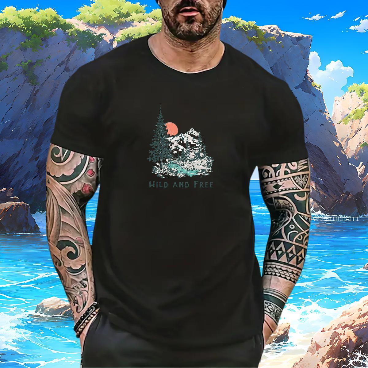 Soft Men Tshirts mountains 230g 100% Cotton Home Outdoor Breathable Crew Neck T Shirts Men Graphic Fashion Designer Tops Shirt