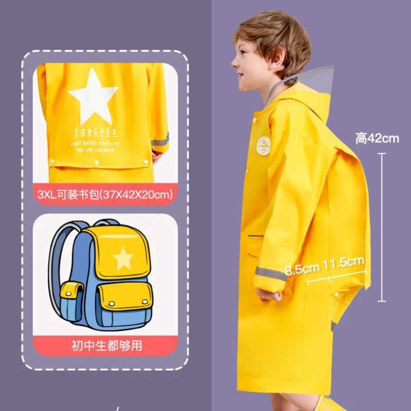 Hooded Waterproof Raincoat Jacket Macaron Color Cute Childrens Thin Suit Schoolbag Big Kid Poncho Household Supplies Rain Coat Y240810