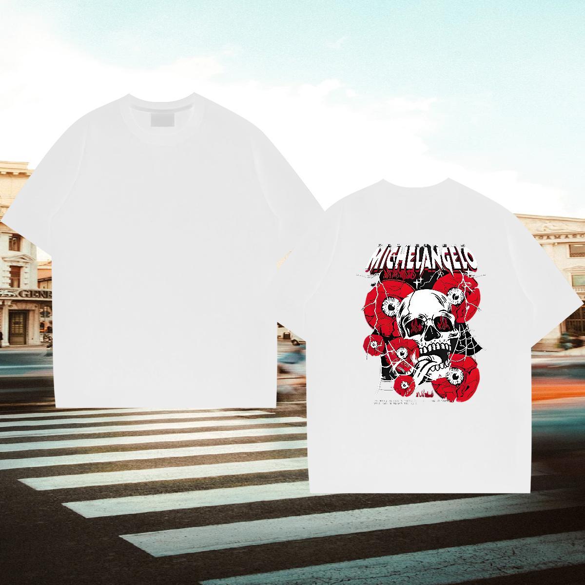 New Designer Men T Shirts skull Polos 230g Cotton Casual Daily Wear Soft Custom Printing Breathable Short Sleeve Couples T Shirts