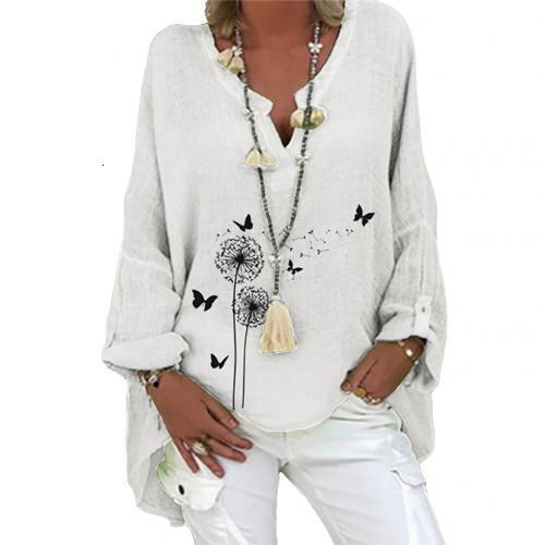 Butterfly Dandelion Print Loose Blouse Shirt Tunic Top 3XL Cross