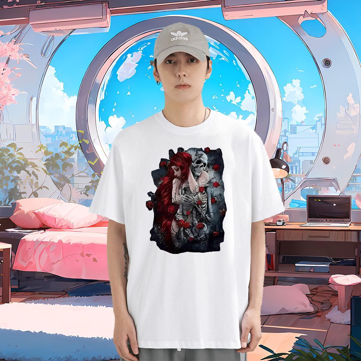 DIY Man T Shirts skull Polos 230g 100% Cotton High Street Hip Hop Cool White Plus Size Breathable Soft Men Tops Tees
