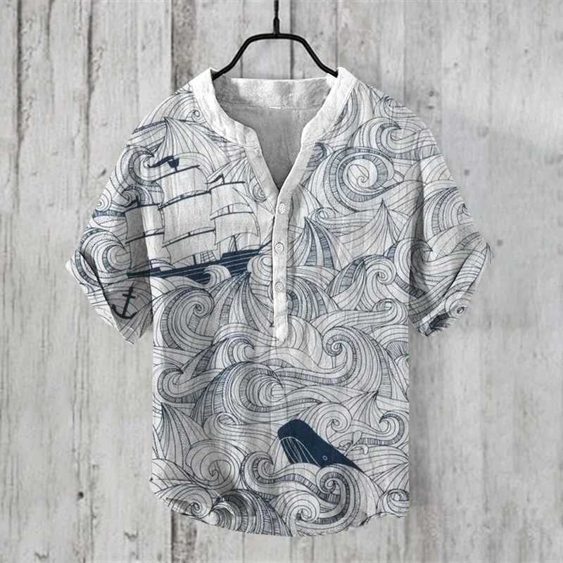 2024 Hawaii fashion linen high-quality fabric mens short sleeved shirt European and American popular style street casual wearXJ240812