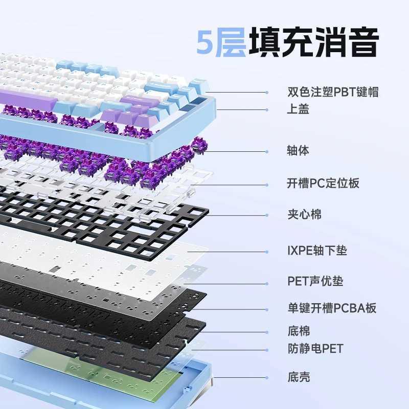 Aula M75 Mechanical Keyboards Aluminum Keyboard Wireless 3 Mode Gasket RGB HiFi Switch Hot Swap 6063cnc Gaming Keyboards For PCCL240709
