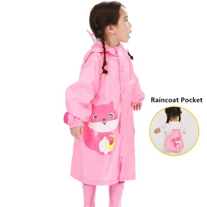 Cartoon Squirrel Children Raincoat Baby Windproof Poncho Boys Girls Rainwear Blue Dinosaur Student Tour Raincoat With Bag Y240810