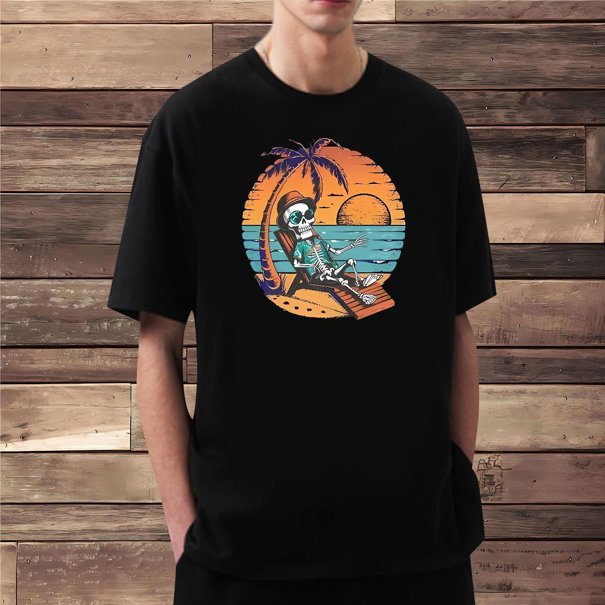 Designer Fashion Man T Shirts beach Tshirts 230g Pure Cotton Beach Brand Cartoon Print Round Neck Short Sleeve Couples T Shirts