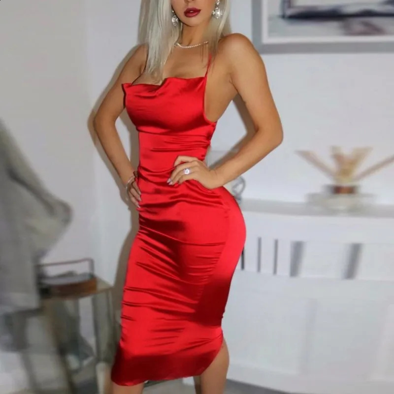 Sexy Solid Slip Suspenders Backless Dress Women Y2K Summer Elegant Sexy Slim Dress Strap Woman Evening Dress Birthday Party 240812