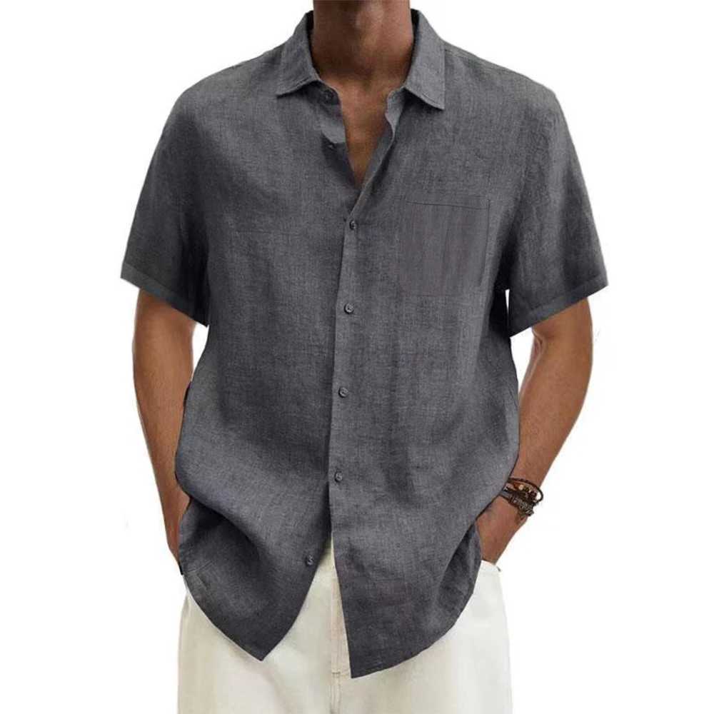 men Cotton Linen Hot Sale Mens Short-Sleeved Shirts Summer Solid Color Turn-down collar Casual Beach Style Plus Size topsXJ240812