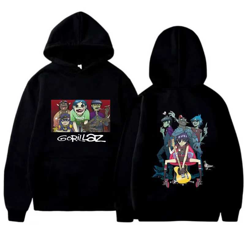 Autumn Winter Unisex Vintage Y2K Clothing Music Band Gorillaz PUNK ROCK Sweater Men Women Cartoon Pattern Hooded Top LeisureXJ240812