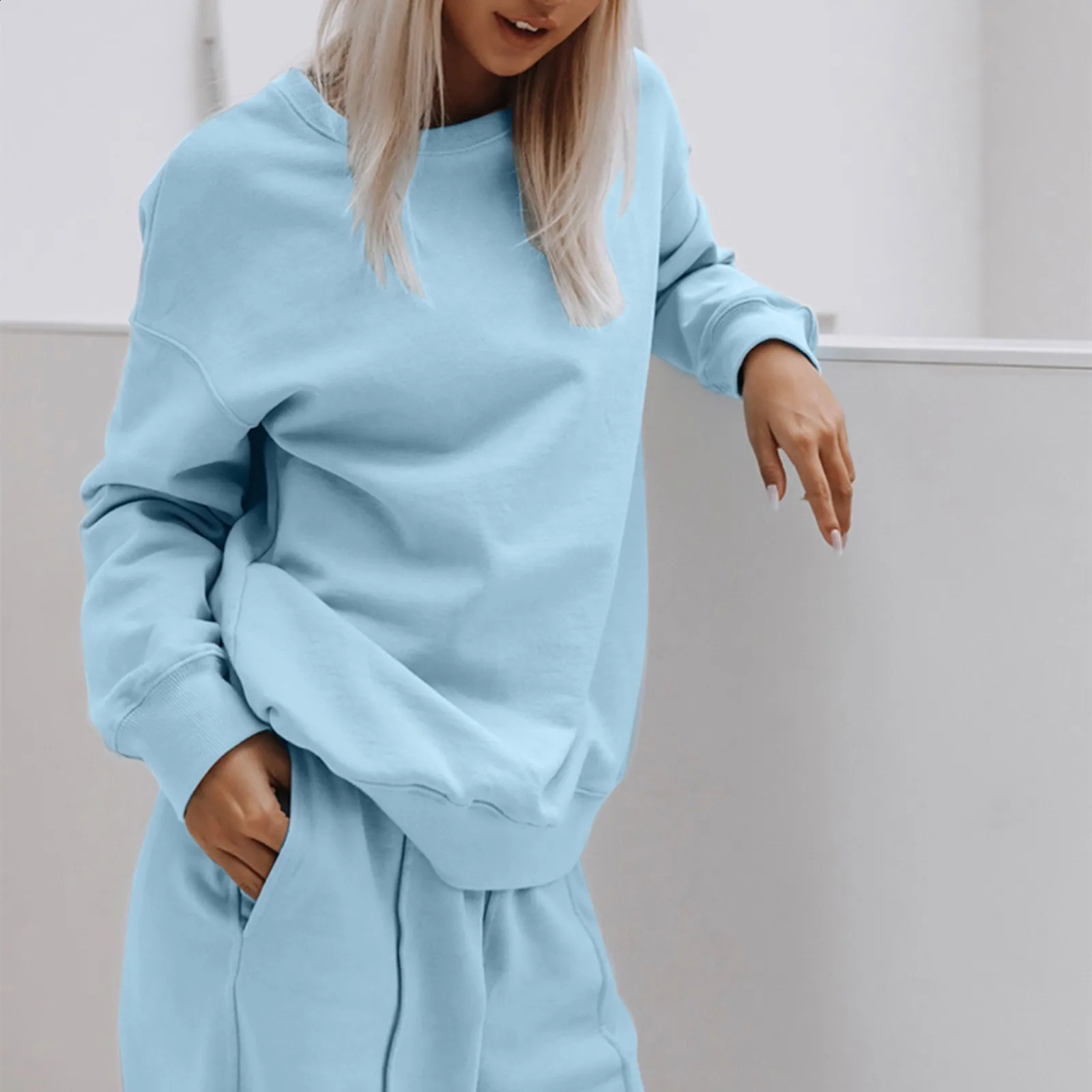 Long Sleeve Pullovers SweatshirtElastic High Waist Jogging Pants Set Women Tracksuit Suit Sportwear Two Piece Sets Spring Fall 240812