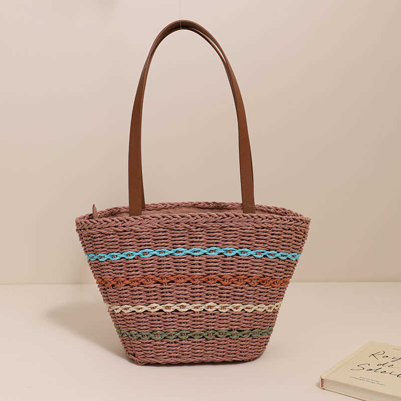 CMM Colorful Striped Single Shoulder French Woven Bag New Large Capacity Woven Bag Womens Beach Vacation Style Beach Bag