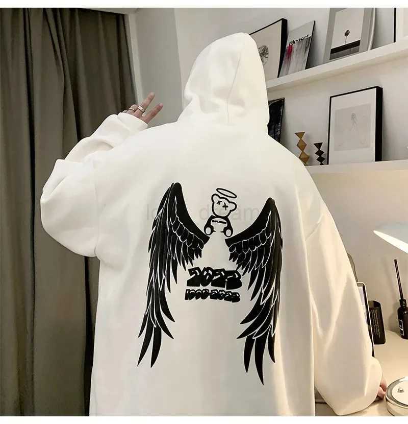 Autumn Winter Streetwear Y2K Men Hoodies Angel Wings Printed Oversized Casual Hooded Sweatshirts Male Fashion Unisex PulloversXJ240812