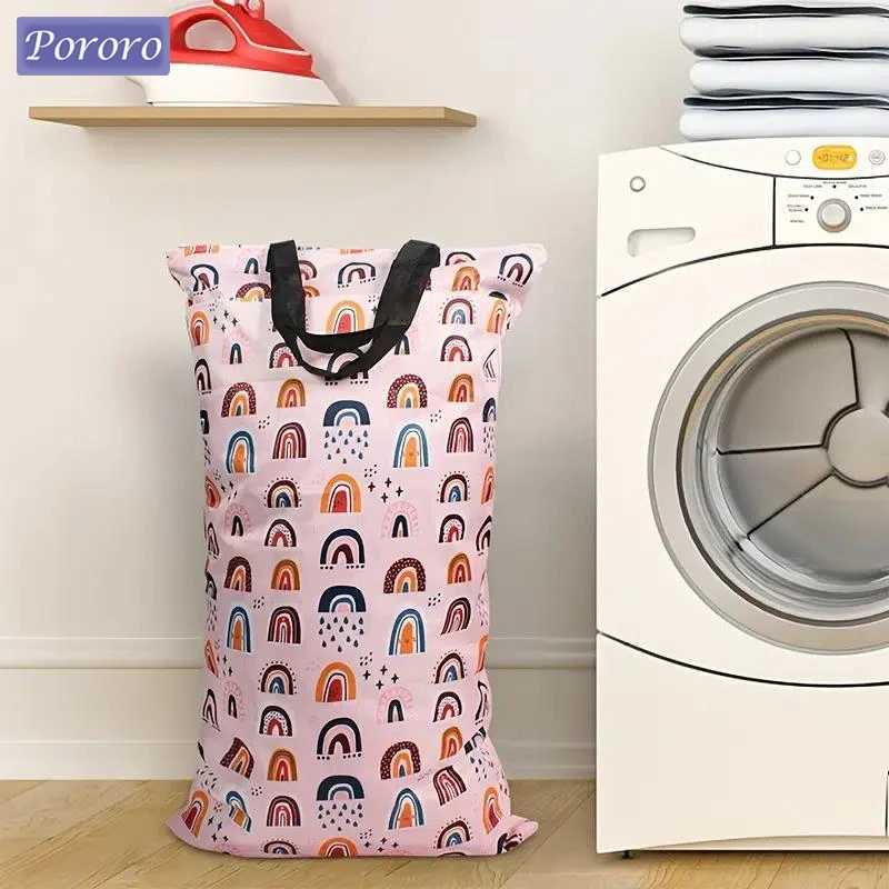 40 * 70cm large clothes hanger wet dry paint bag double zipper waterproof wet clothing bag laundry diaper bag printed portable bag W240812