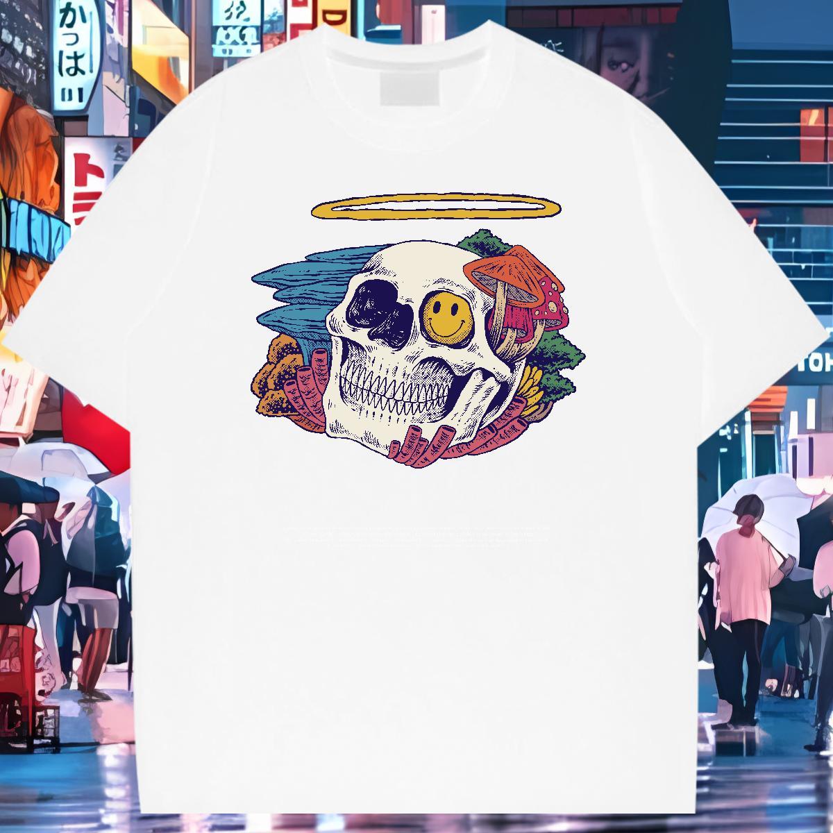 Wholesale T shirt skull Tshirts 100% Cotton 230g Street Unisex DIY Printed Breathable Crew Neck Men Clothes T-Shirt