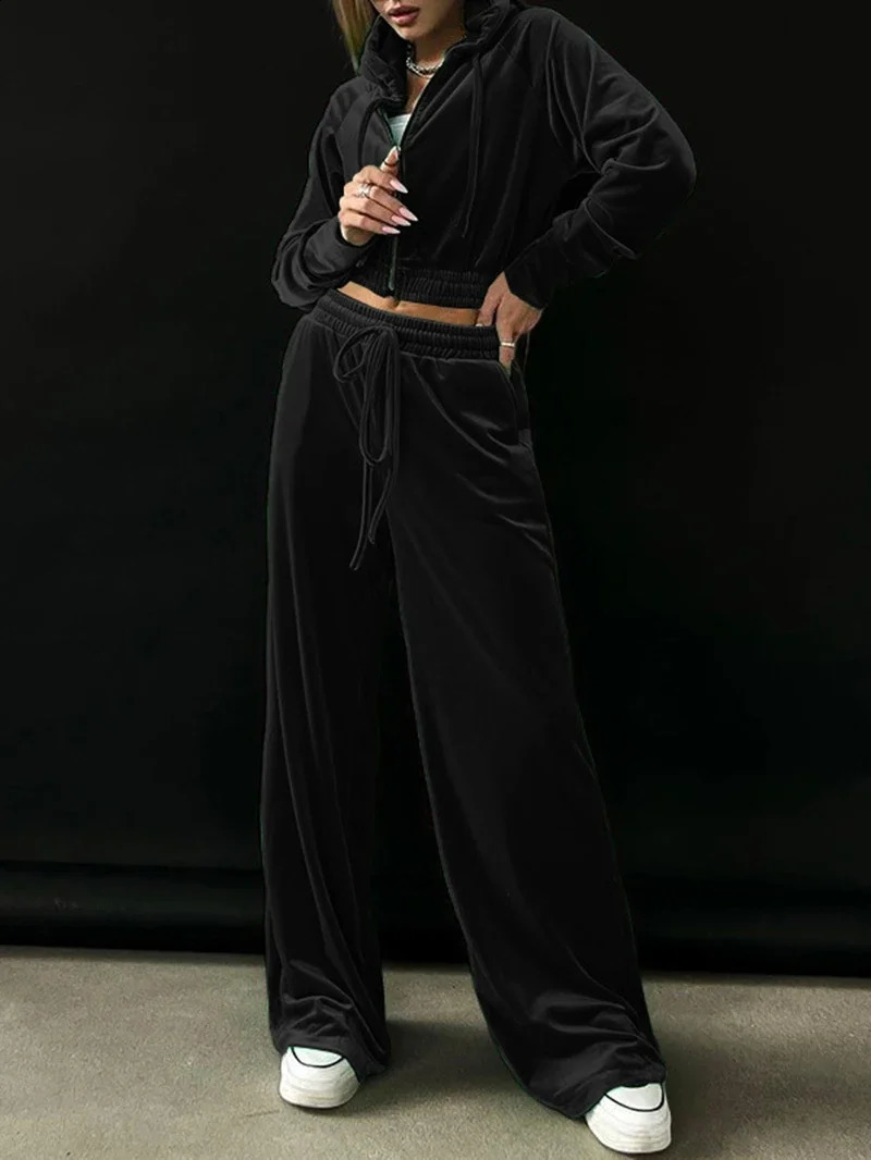 Velvet 2 Piece Sets Women Outfit Autumn Clothes Women Hoodies Sweatshirt Top and Pants Sets Velour Sweatsuits Woman Sets 240812