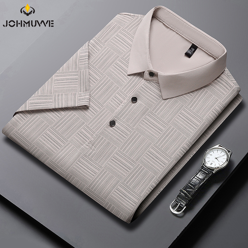 Mens Printed Cotton Business Casual Short sleeved POLO Shirt Fashion Comfortable and Breathable Top 240807