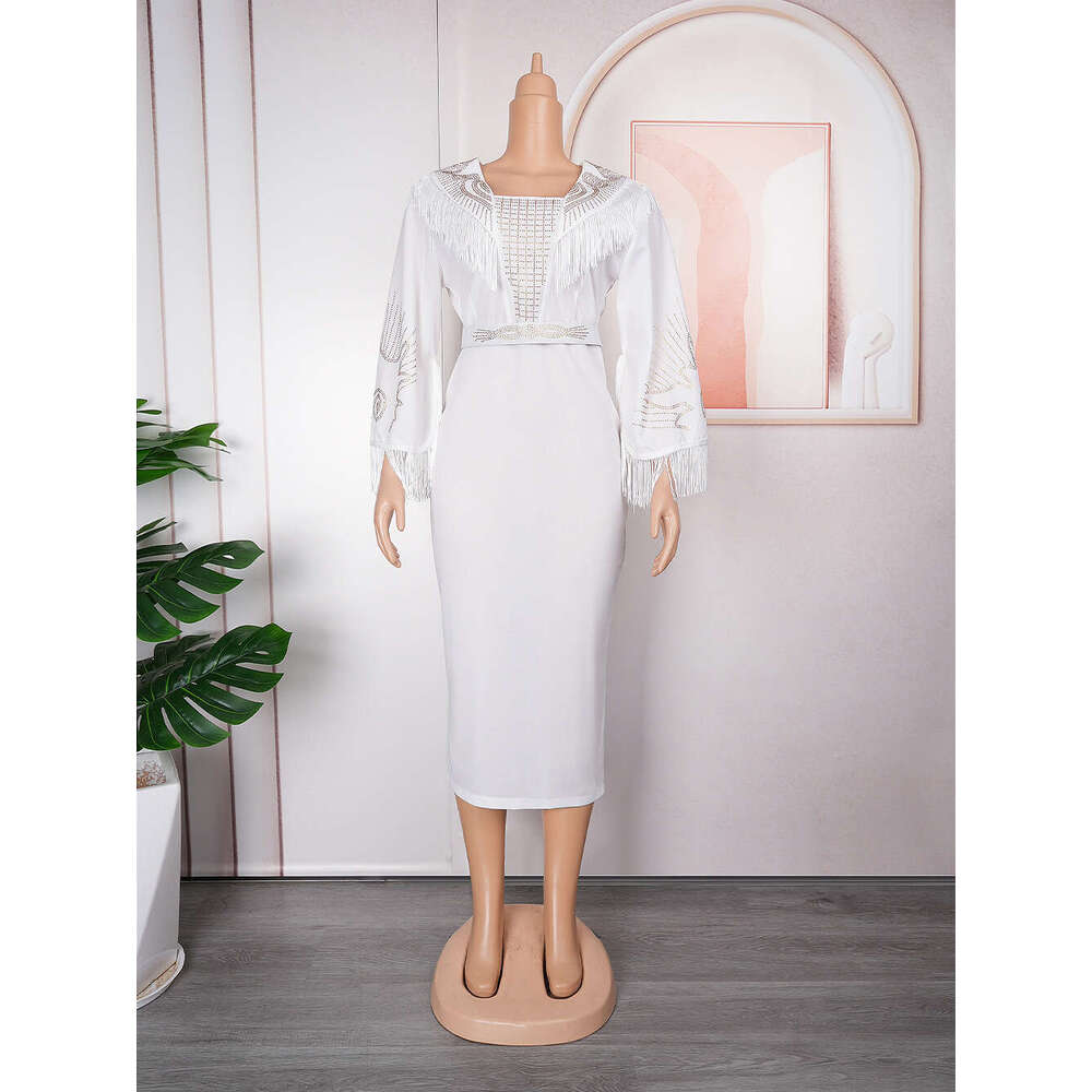 Temperament Popular Large Womens New Tiktokol Commuter Tassel Dress Fishtail Dress Floral Dress Loose Short Waist Self-cultivation Novelty SKINNY DRES