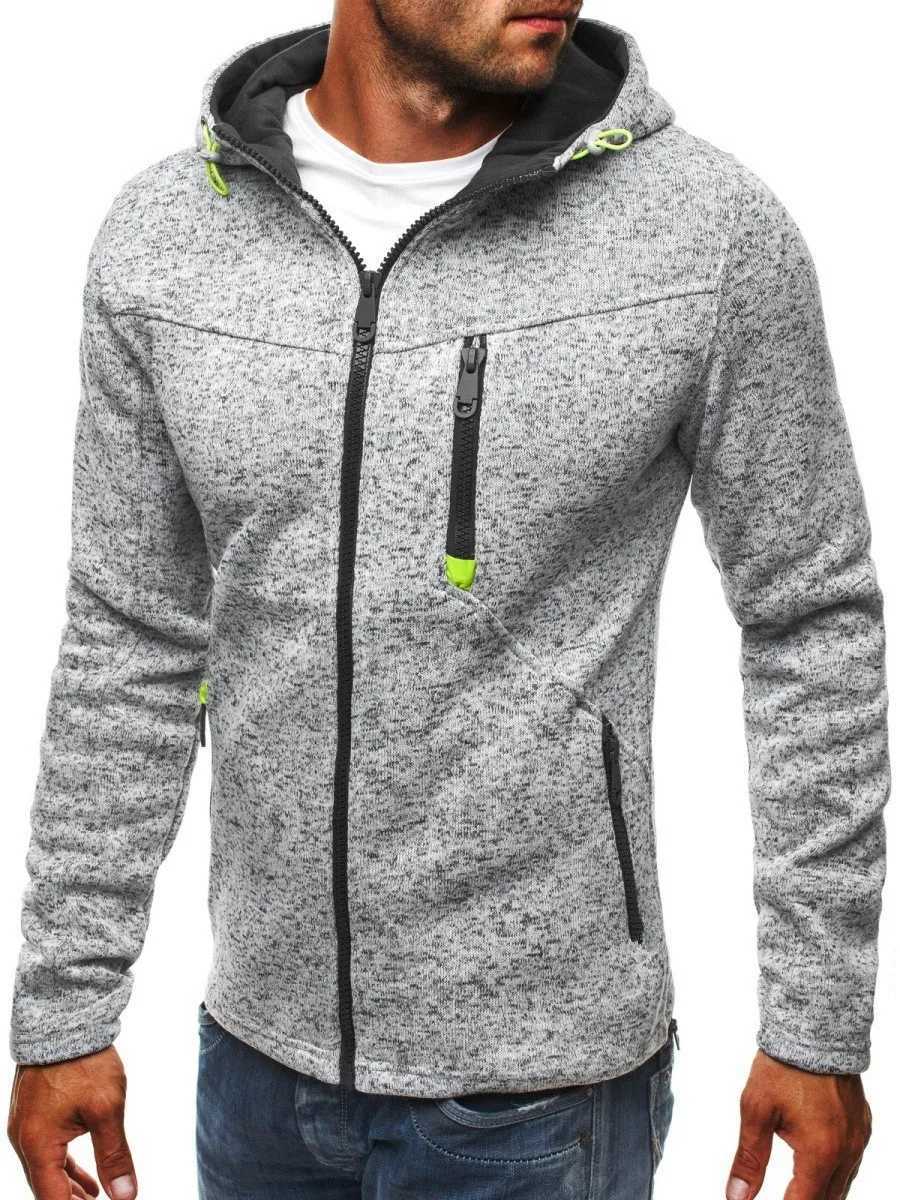 New Mens Zipper Stand Collar Sports Casual Jacquard Camouflage Loose Long Sleeve Hoodie Fleece Cardigan Insert Bag Hoodie CoatXJ240812