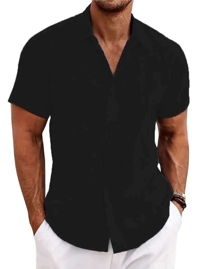 Summer Fashion Mens casual beach short-sleeved Shirt lapel solid color short-sleeved Shirt for MenXJ240812