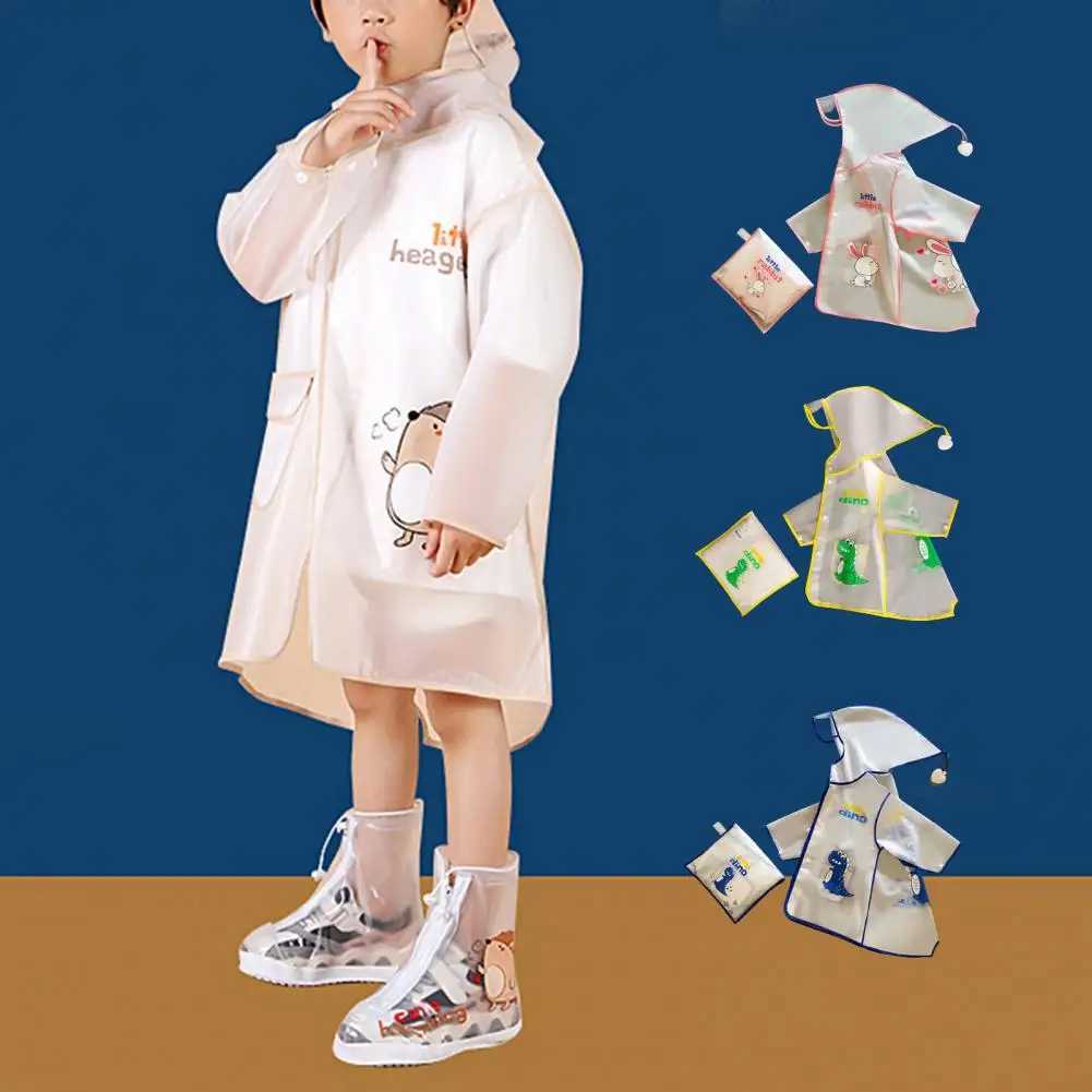 Kids Rain Coat Boys Girls Cartoon Dinosaur Rainsuit Waterproof Elastic Children Raincoat Hooded Rainwear Jacket for Outdoor Y240810