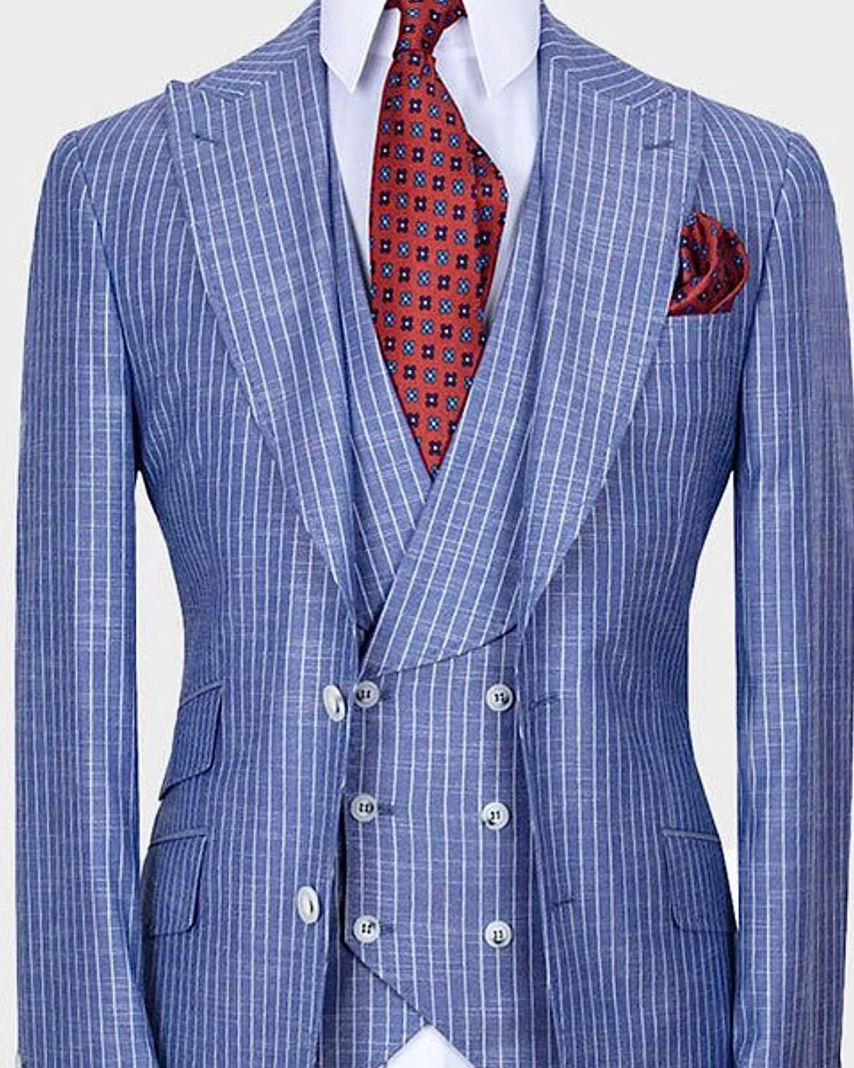 Classic Men's Suit Peaked Lapel Tailored Blazers Pinstripe Groom Jacket for Men 3 Piece Set Two Button Warm Custom Made Coat+Vest+Pants